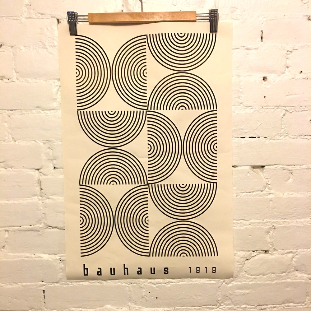 Bauhaus graphic nylon poster wall hanging black & white 24 x 16